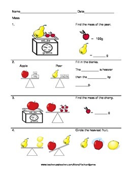 Measurement Mass Worksheet Grades 2 - 3 by FlashCardGames | TpT