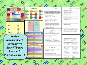 Preview of Measurement (Metric Units/Time) Interactive SMARTboard Lesson & Printables