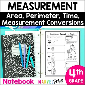 Preview of 4th Grade Measurement Conversions, Area and Perimeter, Elapsed Time Notebook