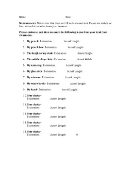 Preview of Measurement Olympics Worksheet