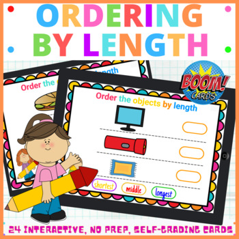 Preview of Measurement Ordering Objects by Length Boom Cards 1st Grade Digital Math Centers