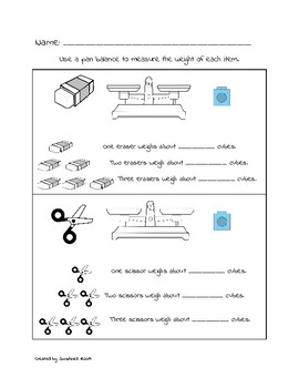 Measurement - Weight Pan Balance using School Supplies by SunshineK