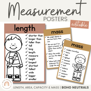 Preview of Measurement Posters | BOHO NEUTRAL Palette | Editable Neutral Classroom Decor
