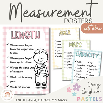 Preview of Measurement Posters | Daisy Gingham Pastels Math Classroom Decor