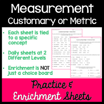Preview of 3rd Grade Measurement Differentiated Worksheets - 3rd Grade Math Differentiation