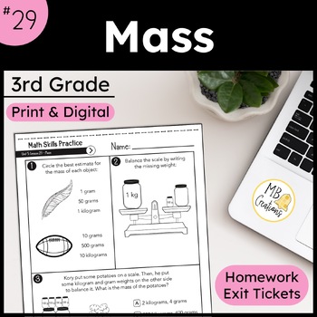 Preview of Measurement Problems About Mass Worksheet L29 3rd Grade iReady Math Exit Ticket