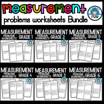 Preview of Measurement Problems Worksheets Grade1-6 Bundle