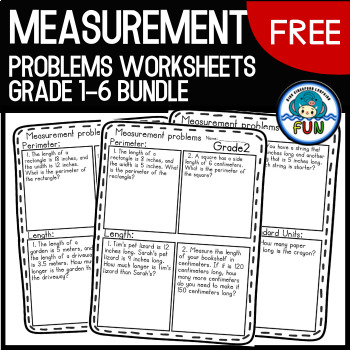 Preview of Measurement Problems Worksheets Grade1-6 Bundle Free