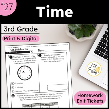 Preview of Measurement Problems about Time Worksheets - iReady Math 3rd Grade Lesson 27