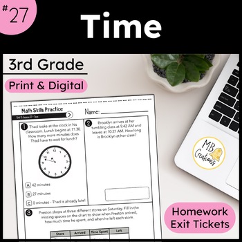 Preview of Measurement Problems about Time Worksheets L27 3rd Grade iReady Math Exit Ticket