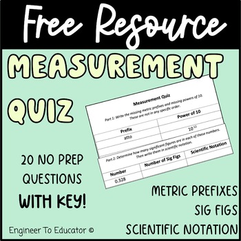 Preview of Measurement Quiz | Metric prefixes significant figures scientific notation