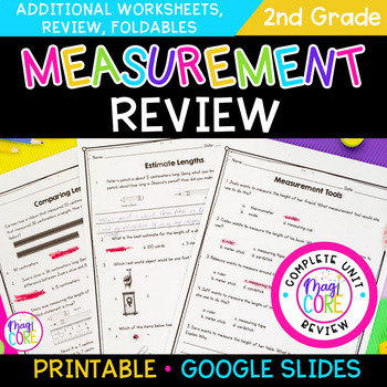 Preview of Measurement Review - 2nd Grade Math - Measurement & Data Review Unit Worksheets