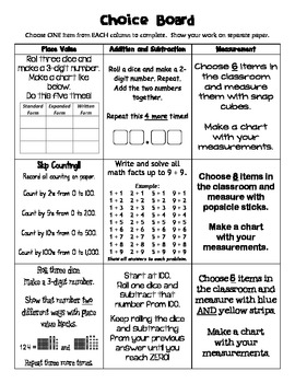 Measurement Review Place Value 2nd Grade Choice Board by Coaching thru Math