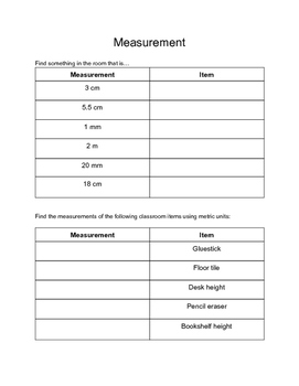 Measurement Scavenger Hunt Chart (Metric Units) by The Teacher Besties