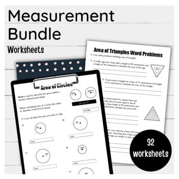 Preview of Measurement Skills Sheets and Word Problem Worksheets Bundle