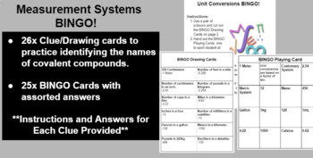 Preview of Measurement Systems BINGO Game