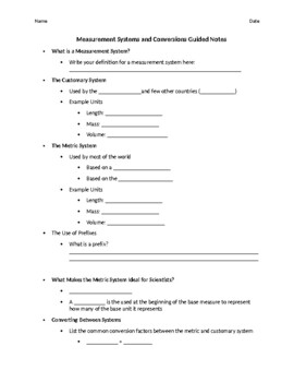 Preview of Measurement Systems and Conversions Guided Notes