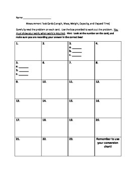 Measurement Task Cards (Length, Weight, Mass, Capacity, and Elapsed Time)