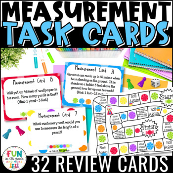 Preview of Measurement Task Cards & Game: Measurement Conversions Math Review