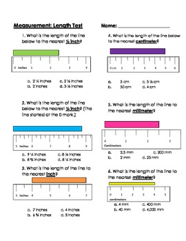 Measurement Test- Length (Customary & Metric Units | TpT