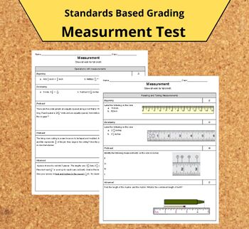 Preview of Measurement Test Standards Based Grading
