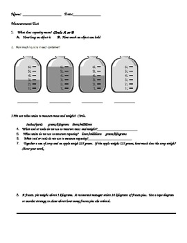 Preview of Measurement Test or Worksheet