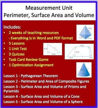 Preview of Measurement Unit: Perimeter, Surface Area and Volume - High School Mathematics