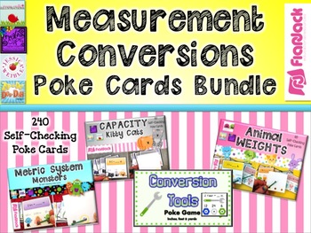 Preview of Measurement Units and Conversions Poke Cards Bundle (4.MD.A.1, 4.MD.A.2)