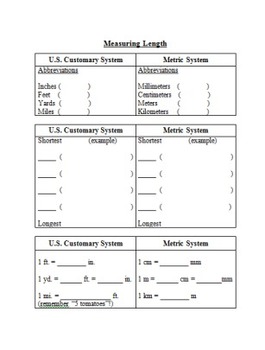 Preview of Measurement - Units of Length Guided Note Page