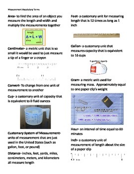 Preview of Measurement Vocabulary