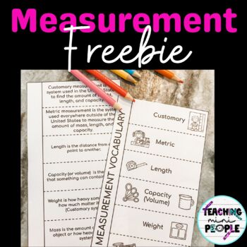Preview of Measurement Vocabulary Foldable | Customary and Metric FREEBIE Notes