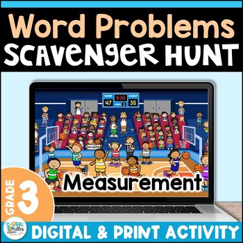 Preview of Measurement Scavenger Hunt Word Problems Game 3rd Grade Length Volume Area &More