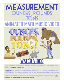 Preview of Ounces, Pounds, & Tons | FREE Poster, Worksheet, & Fun Video | 4th-5th Grade