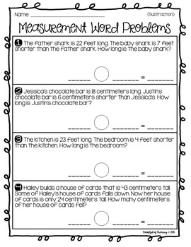 Measurement Word Problem WORKSHEETS - 2.MD.5 by Pocketful of Primary