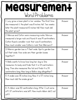 Measurement Word Problems by Teaching with Love and Coffee | TPT