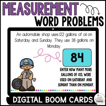 Preview of Mass & Volume Measurement Word Problems 3rd Grade Math Boom Cards