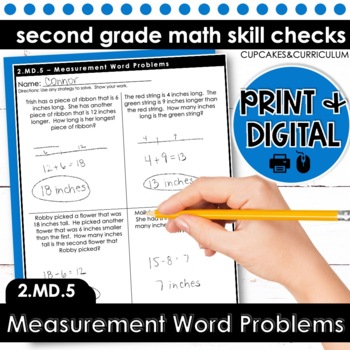 Preview of Measurement Word Problems Worksheets Second Grade Math 2.MD.5