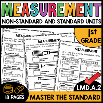 Preview of Measurement Worksheets Standard and Nonstandard Units 1st Grade Math cm cubes