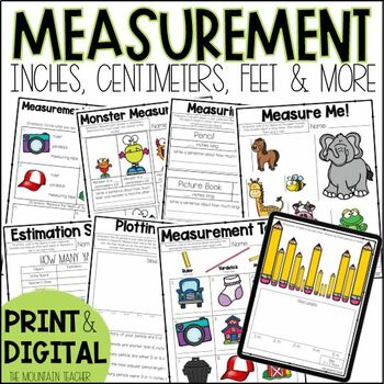 Preview of Measurement Worksheets, Anchor Charts & Assessments for 2nd Grade