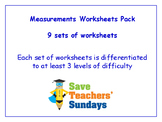 Measurement Worksheets Bundle / Pack (9 sets for 1st to 2n