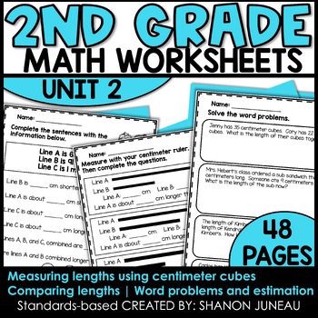 Preview of 2nd Grade Measurement Worksheets Measuring with a Ruler Word Problems Estimation