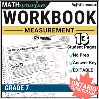 Preview of Metric Measurement Worksheets: Surface Area & Volume, Circles - Ontario Math 7