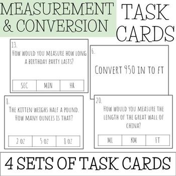 Preview of Measurement & Conversions Task Cards - 4 differentiated sets