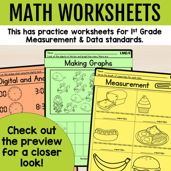 measurement and data 1st grade math printables worksheets tpt
