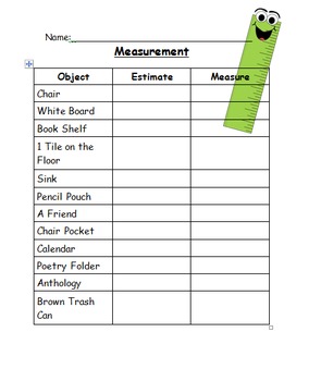 Preview of Measurement and Estimation Table