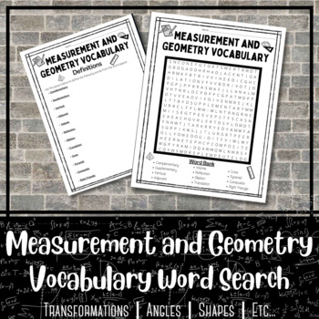 Preview of Measurement and Geometry Word Search | Vocabulary | Worksheet | Puzzle | No Prep