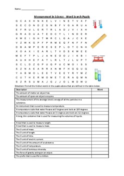 Preview of Measurement in Science - Word Search Puzzle Worksheet Activity (Printable)