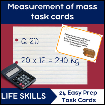 Preview of Measuring mass task cards using metric units
