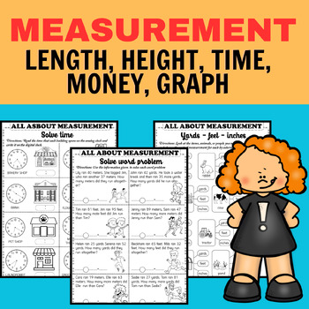 Preview of Measurement worksheets (Length, Height, Time, Money, and Graph) Quiz