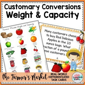 Preview of Customary Conversions Measurement Task Cards Capacity and Weight Word Problems